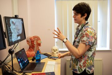 Senior lecturer in clinical anatomy prepares a remote learning session for her students from her office on the university campus in Hull, northern England on 5 March 2021.  In response to the Covid-19 lockdown the university moved to online teaching.