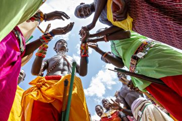 Samburu people in traditional dresses perform local dance in Samburu, Kenya Samburu people in traditional dresses perform local dance in Samburu, Kenya