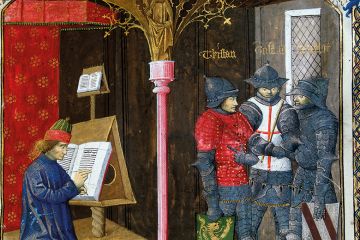 Detail from Miniature from the “Romance of Tristan” by Gilles Gracien and illuminated by Everard d’Espinques (Evrard d’Espinques), Conde Museum, Paris, France