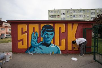 A mural showing Star Trek character Mr Spock in Zagreb, Croatia A mural showing Star Trek character Mr Spock in Zagreb, Croatia