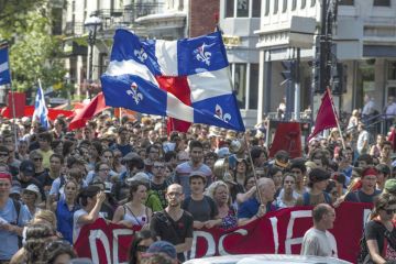 Student protesters marching through streets of Montreal Student protesters marching through streets of Montreal