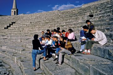 Students visit Roman Antique Theater, Arles, Bouches-du-Rhone Students visit Roman Antique Theater, Arles, Bouches-du-Rhone