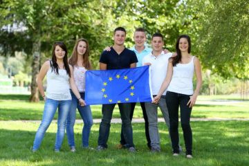 Students with EU flag Students with EU flag