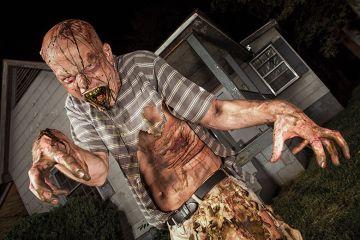A zombie outside a farmhouse