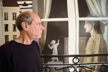 Man and and windows in trompe l'oeil style