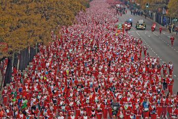 Image of Father Christmas race where people run dressed up as Santa