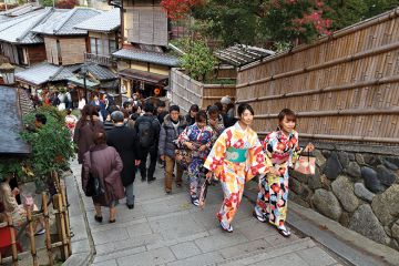 People walking up steps in Kyoto, Japan