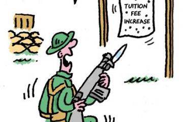 Cartoon illustrating that a tuition fee increase is very unpopular among the public Cartoon illustrating that a tuition fee increase is very unpopular among the public