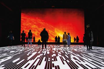 People view Ryoji Ikeda's latest installation  'Micro | Macro' at Carriageworks on July 3, 2018 in Sydney, Australia