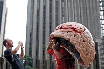 Phone booth transformed into brain sculpture