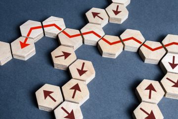 The red arrow finds its optimal path through many impassable options. Strategic planning, business development, search for new markets and opportunities. Risk management, making the right decisions