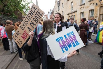 A group of pro-trans rights advocates are peacefully protesting outside the Oxford Union in objection to the invitation of former University of Sussex professor Kathleen Stock as a speaker. A group of pro-trans rights advocates are peacefully protesting outside the Oxford Union in objection to the invitation of former University of Sussex professor Kathleen Stock as a speaker.