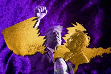 Nobel prize medal in the shape of a map of the US being smashed by Donald Trump. To illustrate fears that Trump’s assault on the US’ world-leading research ecosystem could choke off the flow of future prizes.