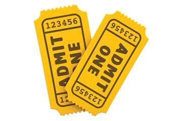 Two yellow 'Admit one' tickets