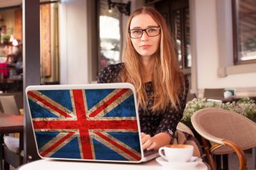 Student with British laptop Student with British laptop