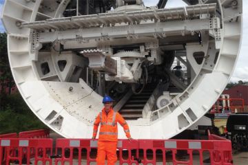 University of Sheffield student with tunnel boring machine (TBM) University of Sheffield student with tunnel boring machine (TBM)