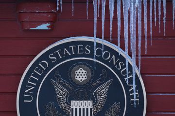 Icicles hang at the United States Consulate on 19 January, 2026 in Nuuk, Greenland.