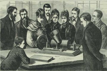 Victorians listening to gramophone talking book