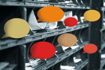 Sorting office with speech bubbles to illustrate Academic freedom is not the same as freedom of speech for academics