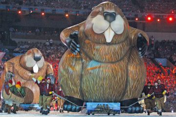 Entertainers dressed as lumberjacks in Vancouver, Canada to illustrate Entertainers dressed as lumberjacks in Vancouver, Canada Canadian universities reel from international student visa cut