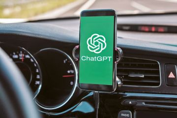 Montage of a mobile phone inside a car with ChatGPT on the screen to illustrate As a learning satnav, ChatGPT puts students on road to success 