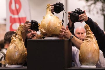  Press photographers take pictures of the podium of the winning onions to illustrate Journal prestige still driving reputation