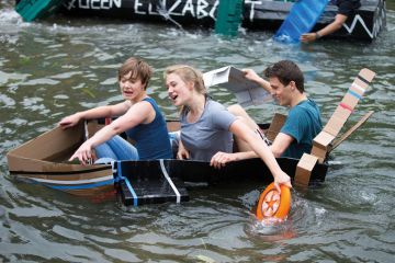 Cambridge University students on the River Cam taking part in the cardboard boat race to celebrate the end of exams Cambridge University students on the River Cam taking part in the cardboard boat race to celebrate the end of exams to illustrate Two-thirds of Cambridge researchers on temporary contracts