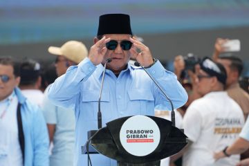 Prabowo Subianto, presidential candidate and Indonesia's defense minister, speaks during a campaign rally in Jakarta, Indonesia to illustrate Fears for academic freedom as new president takes office in Indonesia