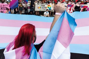 Protesters gather ahead of the Sydney Gay and Lesbian Mardi Gras parade to illustrate We must be able to debate sex versus gender identity