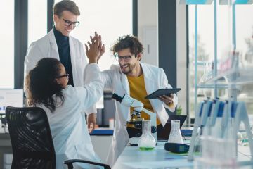 Scientists discovers new drug compound and celebrate it with a high five Scientists discovers new drug compound and celebrate it with high five to illustrate Brought low by the academic roller coaster? Celebrate everything!