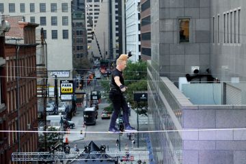 Bello Nock walks the high-wire at the South Street Seaport to illustrate Colleges tread carefully as race becomes admissions essays focus