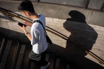 A person using his phone with his shadow on the wall to illustrate  a Dutch helpline for harassed academics gets first reports
