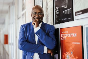 Portrait of Achille Mbembe as described in the article