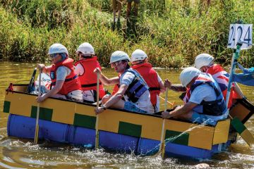 Participants In Home Made Rafts rowing as a metaphor for British academics quitting UK over Brexit