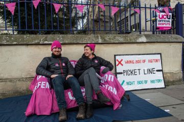 Striking UCU members attend their picket line at Queen Mary University of London to illustrate Resolving strikes requires ‘rethink of collective bargaining’