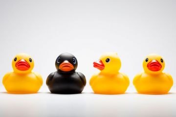 Yellow and black rubber ducks