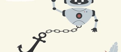 A robot on a chain, symbolising guidelines for AI use