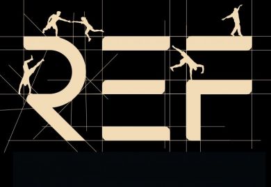 People balancing on REF letters  People balancing on REF letters to illustrate A risky gamble   for researchers