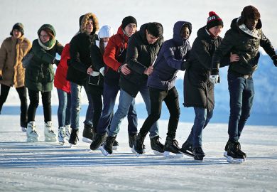 A group of ice skaters A group of ice skaters