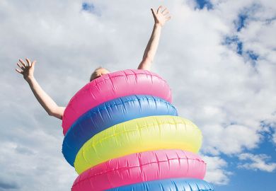 A man wearing several rubber rings A man wearing several rubber rings