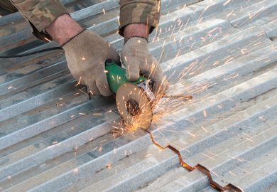 A huge number of sparks fly in different directions when you cut metal