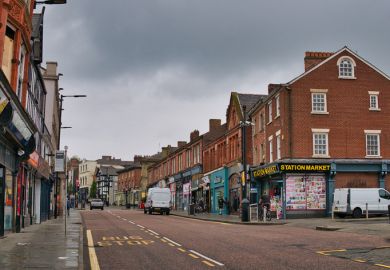 A view of Wallgate in Wigan, Lancashire, England, UK. The railway station Wigan Wallgate is on this road, which leads down to the canal and building known as Wigan Pier.