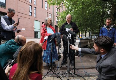 Robert and Margaret Abrahart read a statement outside Bristol County Court