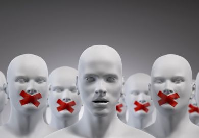 Mannequins, some with tape over their mouths