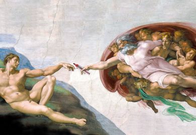 God giving Adam a marker pen