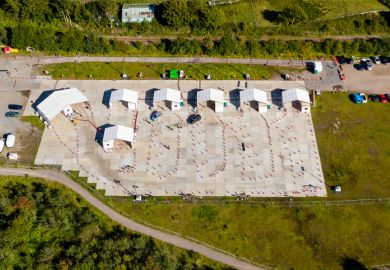 Aerial view of a Welsh COVID testing centre