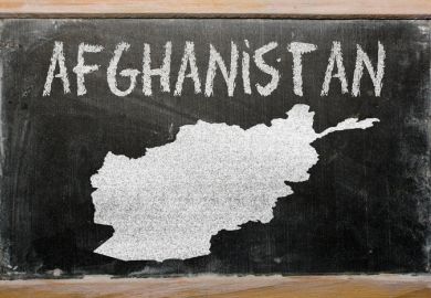 A map of Afghanistan on a blackboard 