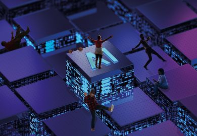 Montage: people dance about on what looks like the CPU of a computer, in the middle of which is a square protuberance with the letters AI on the top