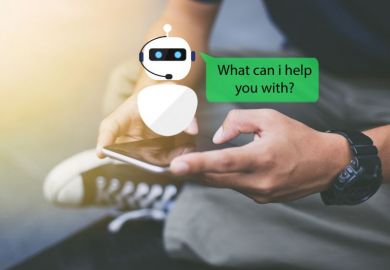 AI chatbot on mobile phone Close up of a man using a mobile phone with an AI chatbot