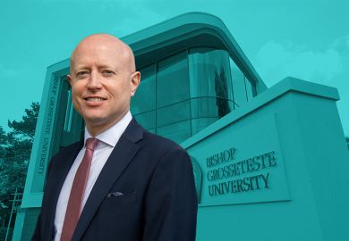 Andrew Gower with Constance Stewart Hall Building, Bishop Grosseteste University, Lincoln, in background.